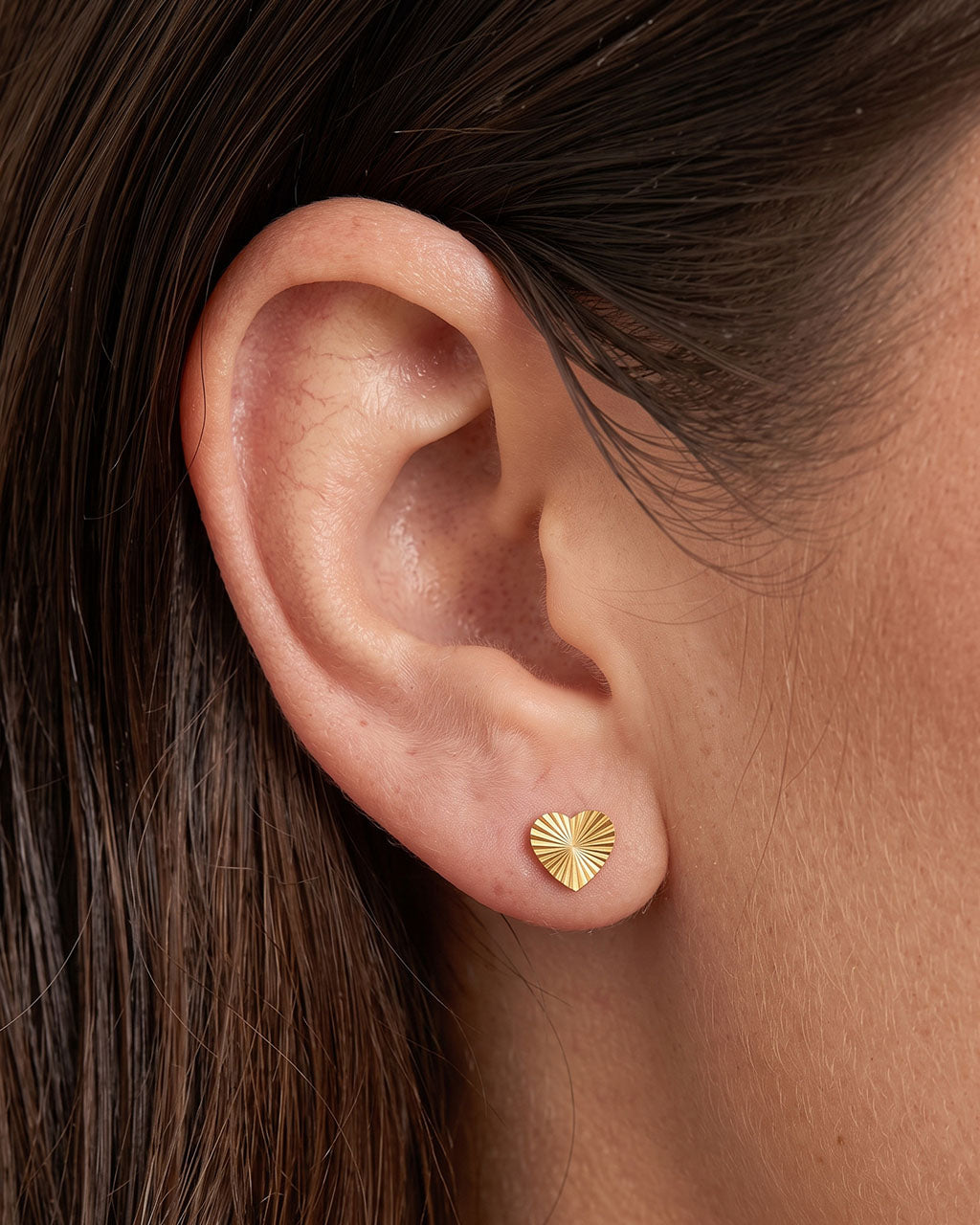 Sunray Heart Piercing Stud Waterproof Gold Earrings