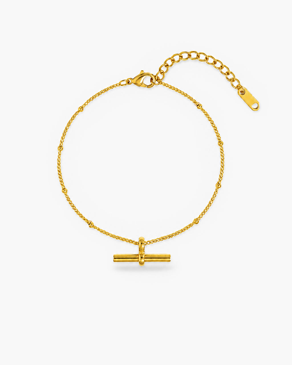 T Bar Charm Station Beaded Chain Waterproof Gold Anklet