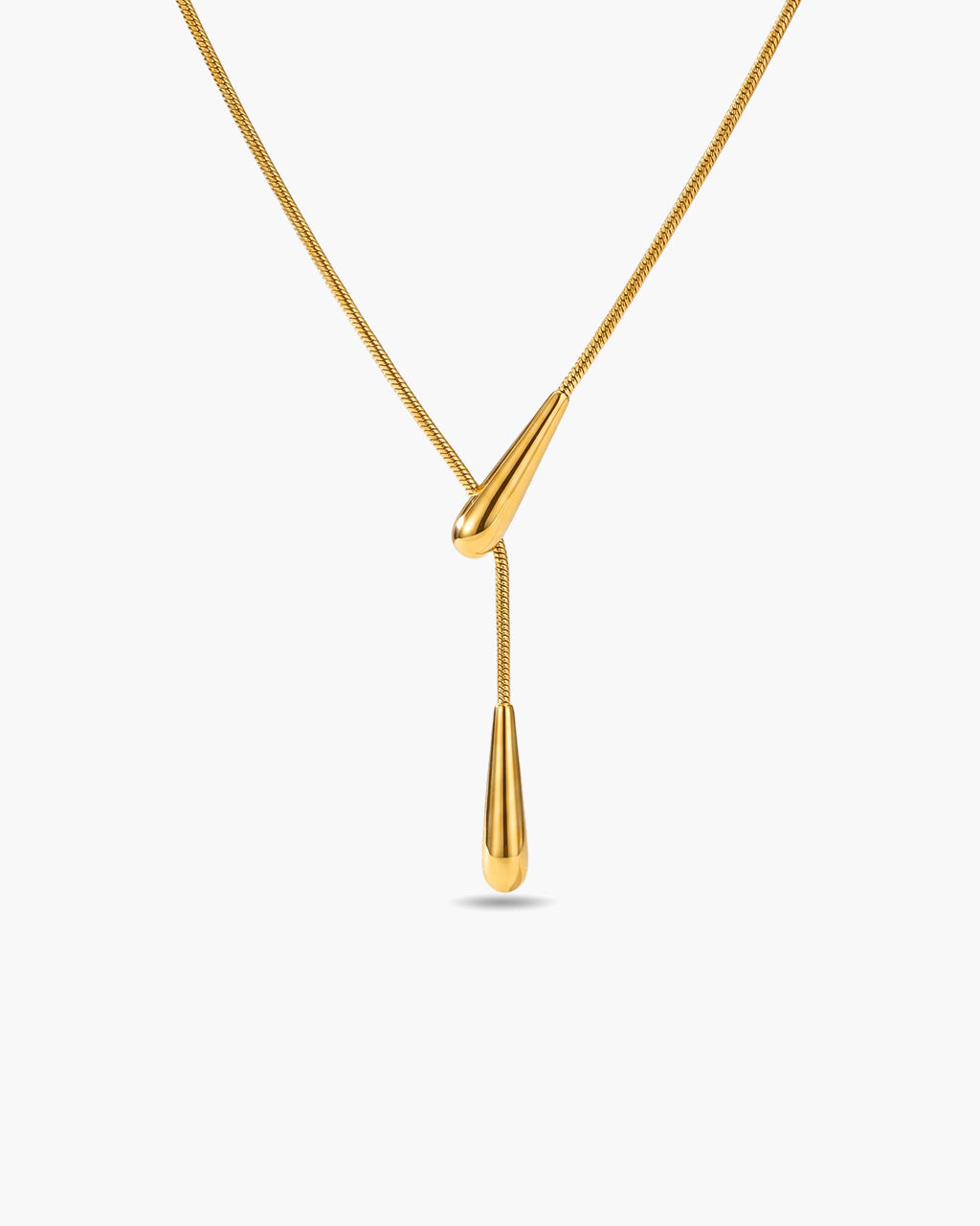 Teardrop Lariat Herringbone Waterproof Gold Necklace