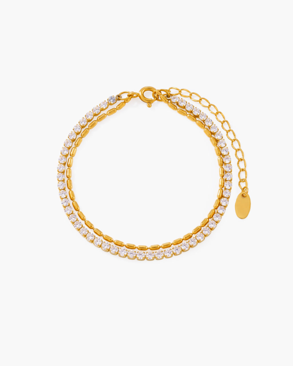 Tennis & Beaded Double Layer Waterproof Gold Bracelet