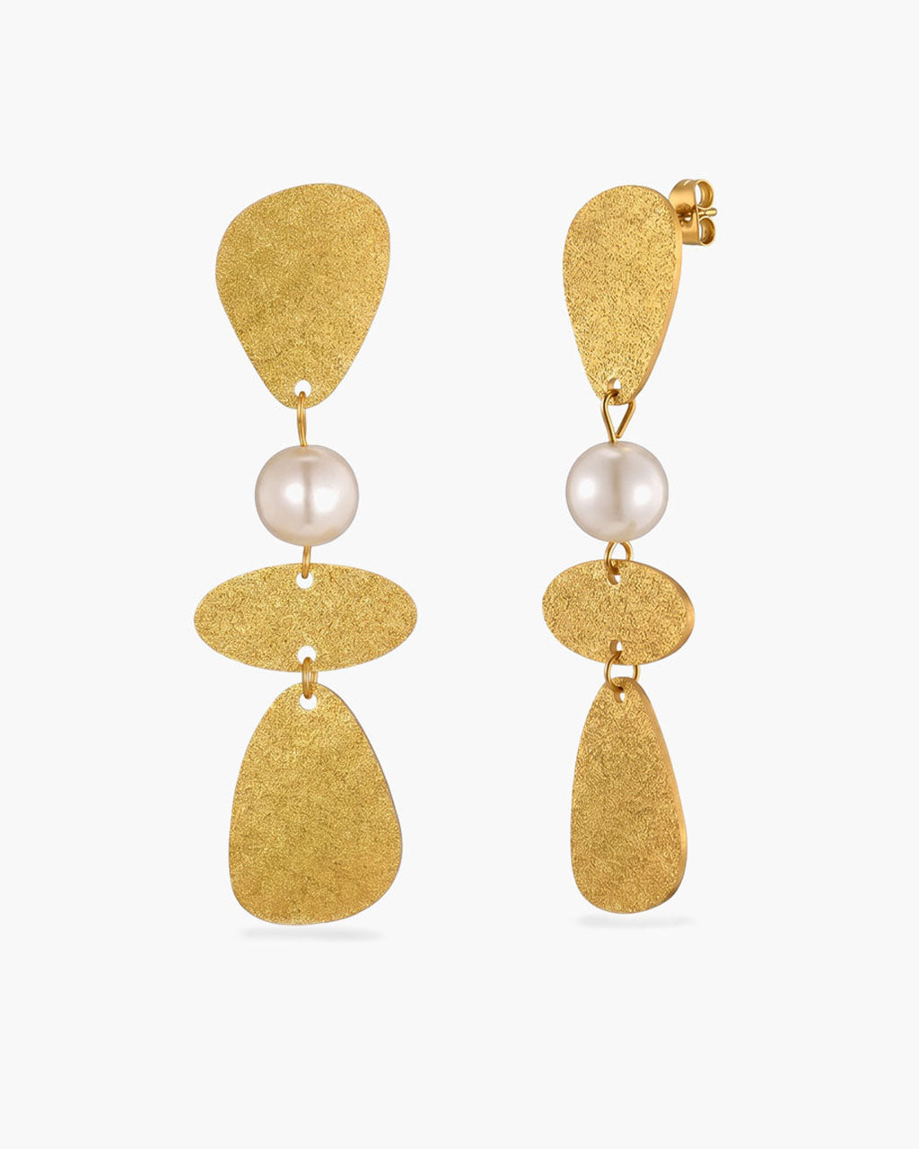 Sculptural Pebble Pearl Drop Waterproof Gold Earrings