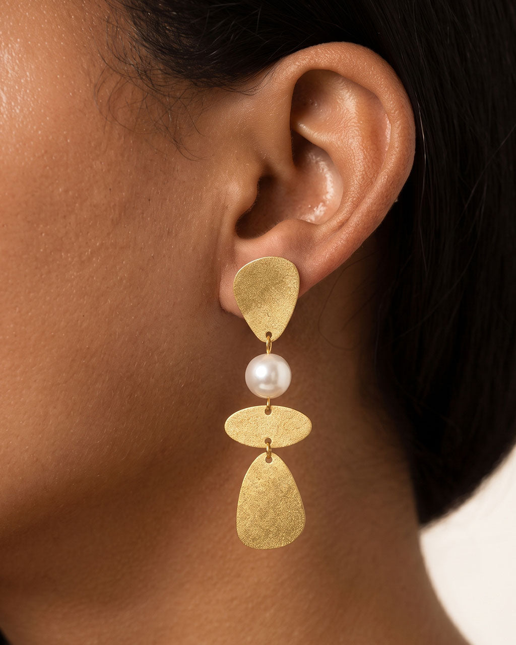 Sculptural Pebble Pearl Drop Waterproof Gold Earrings