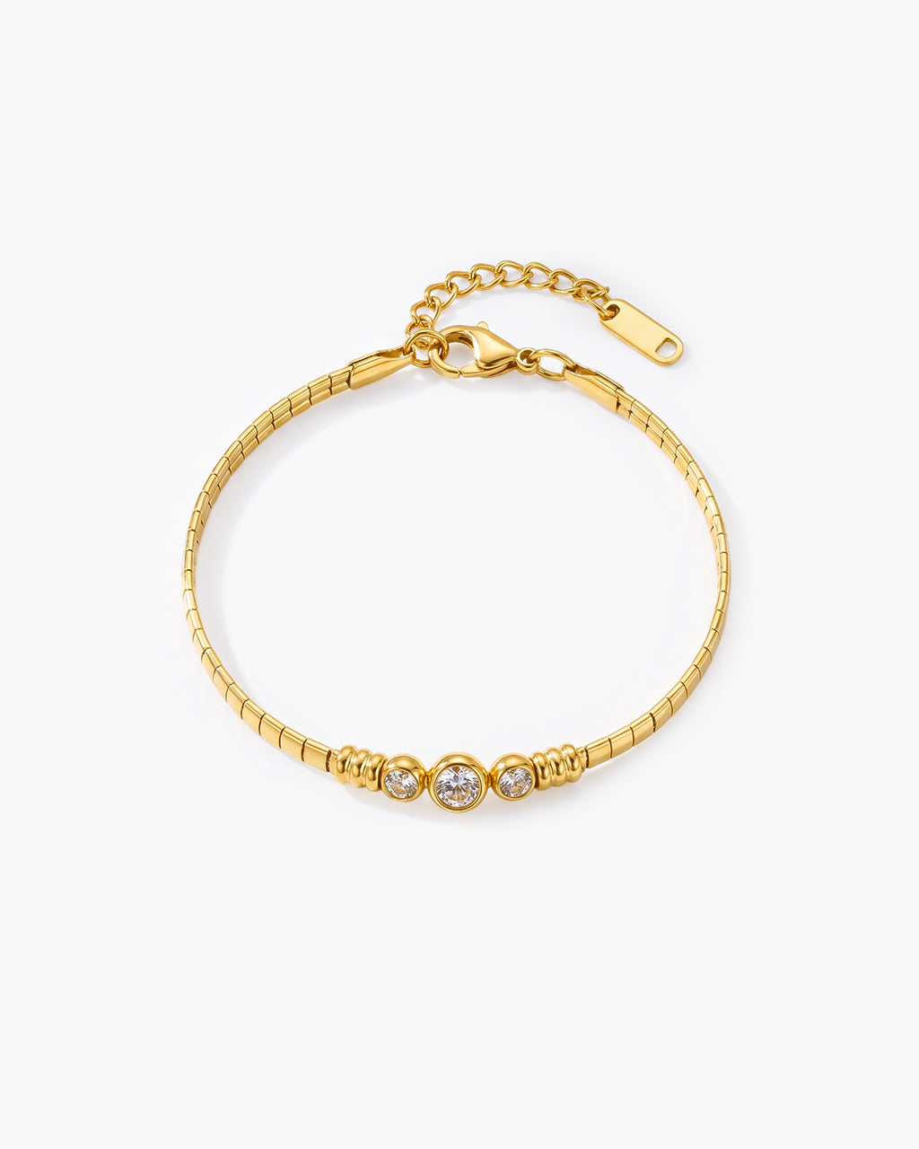 Three Stone Herringbone Chain Waterproof Gold Bracelet