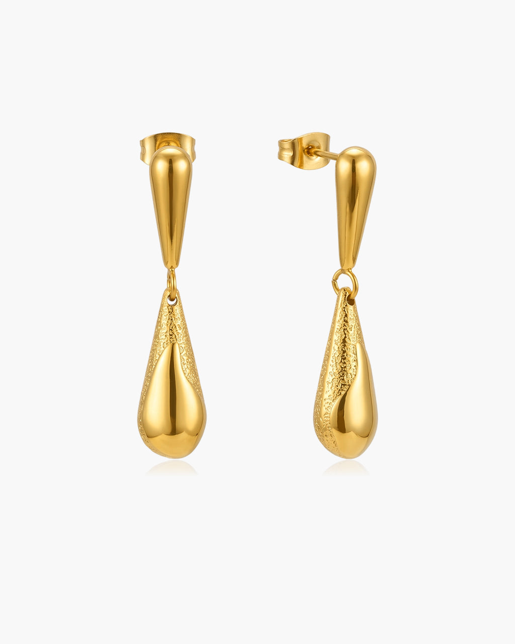 Tidal Textured Teardrop Stud Waterproof Gold Earrings