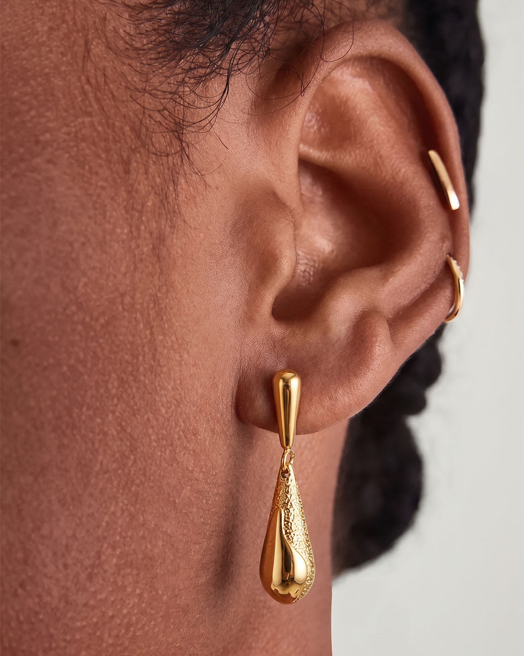 Tidal Textured Teardrop Stud Waterproof Gold Earrings