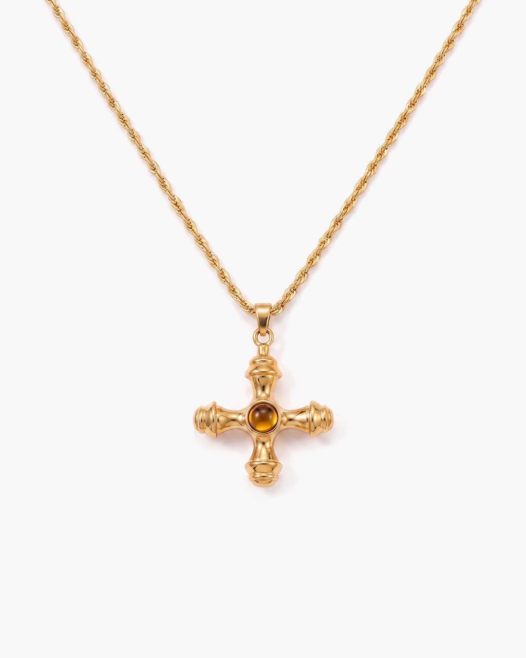 Tiger Eye Cross Rope Chain Waterproof Gold Necklace