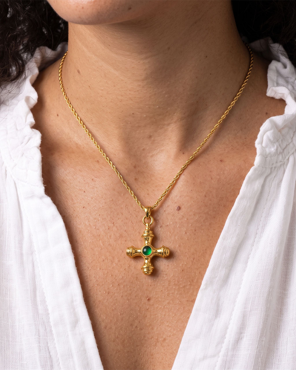 Tiger Eye Cross Rope Chain Waterproof Gold Necklace