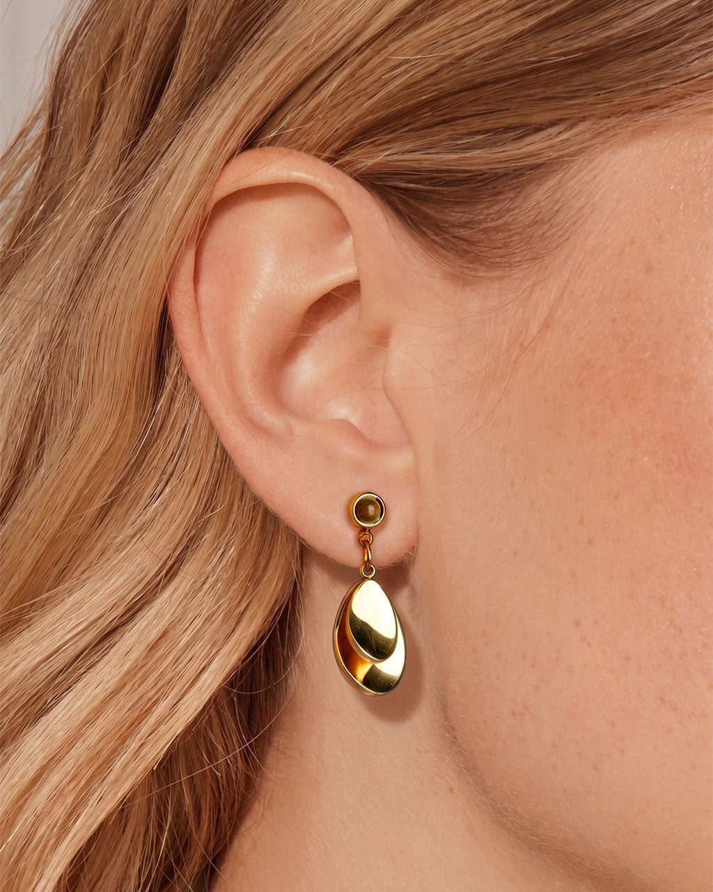 Tiger Eye Layered Leaf Drop Waterproof Gold Earrings