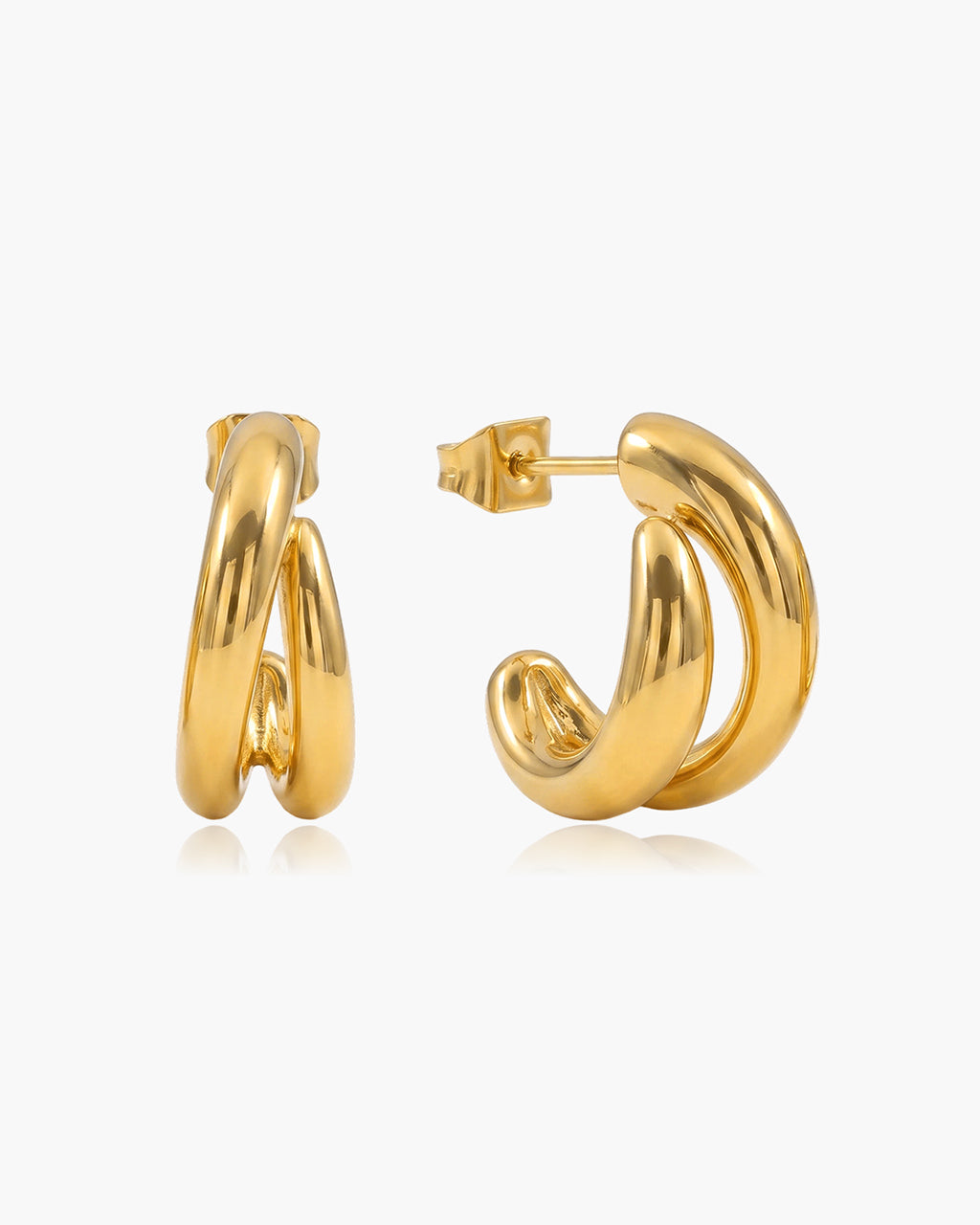 Trendy Double C Hoop Stud Waterproof Gold Earrings