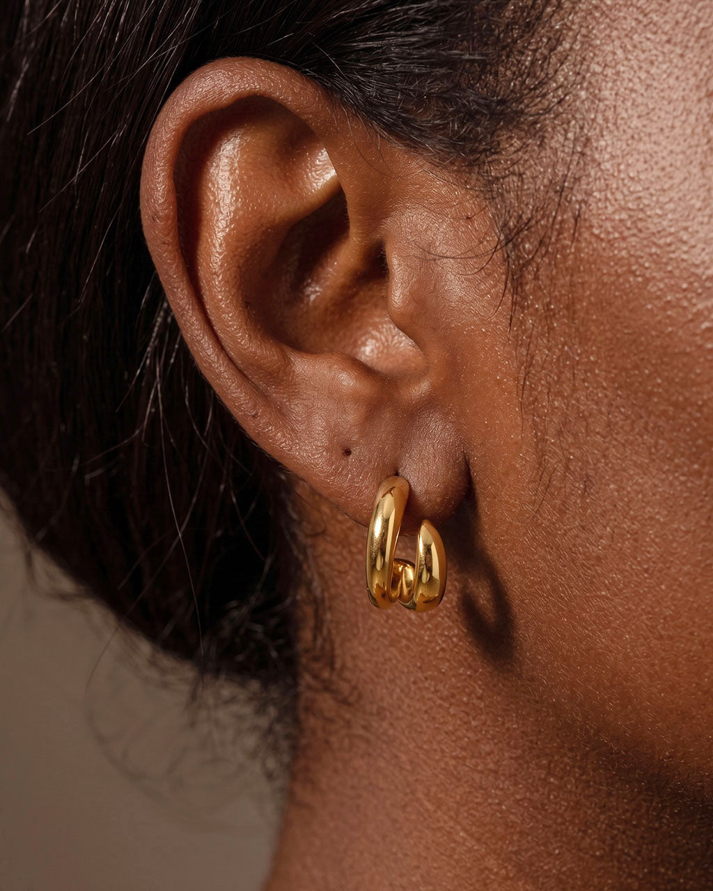Trendy Double C Hoop Stud Waterproof Gold Earrings