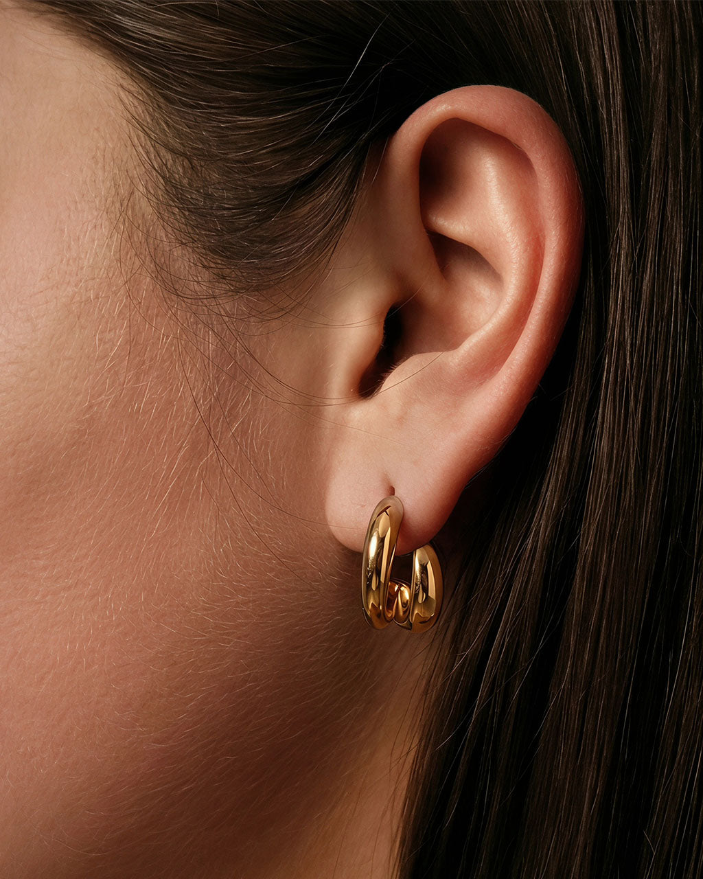Trendy Double C Hoop Stud Waterproof Gold Earrings