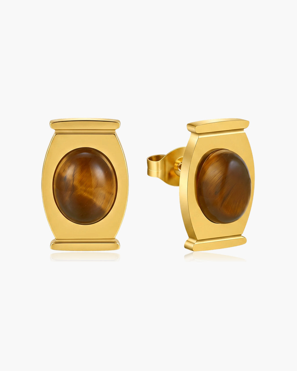 Tribal Tiger Eye Frame Stud Waterproof Gold Earrings