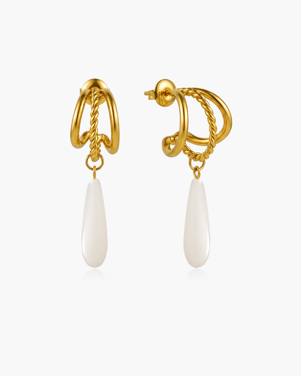 Triple Hoop Cat Eye Teardrop Waterproof Gold Earrings