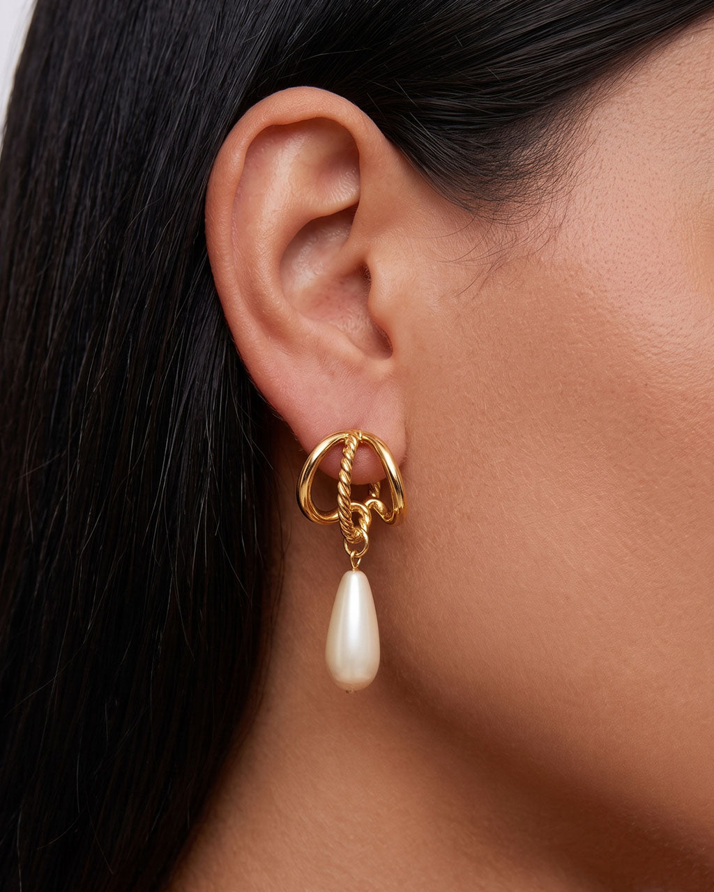 Triple Hoop Cat Eye Teardrop Waterproof Gold Earrings