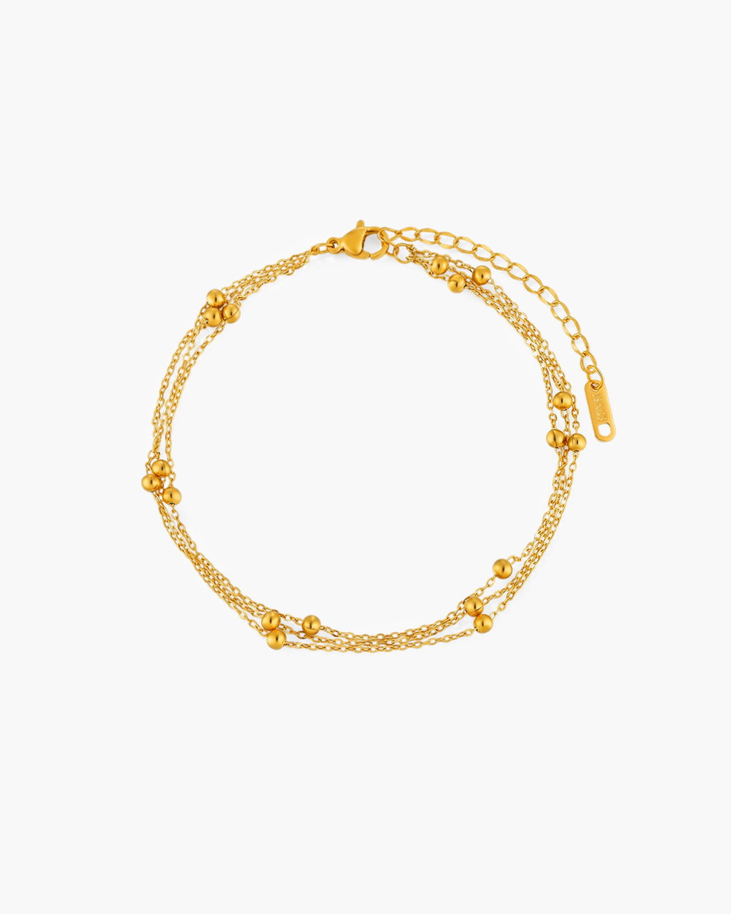 Triple Layer Beaded Station Waterproof Gold Anklet