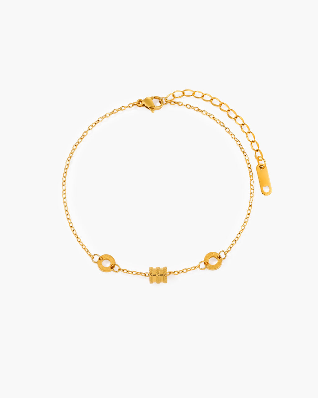 Triple Lucky Bead Roman Numeral Waterproof Gold Anklet