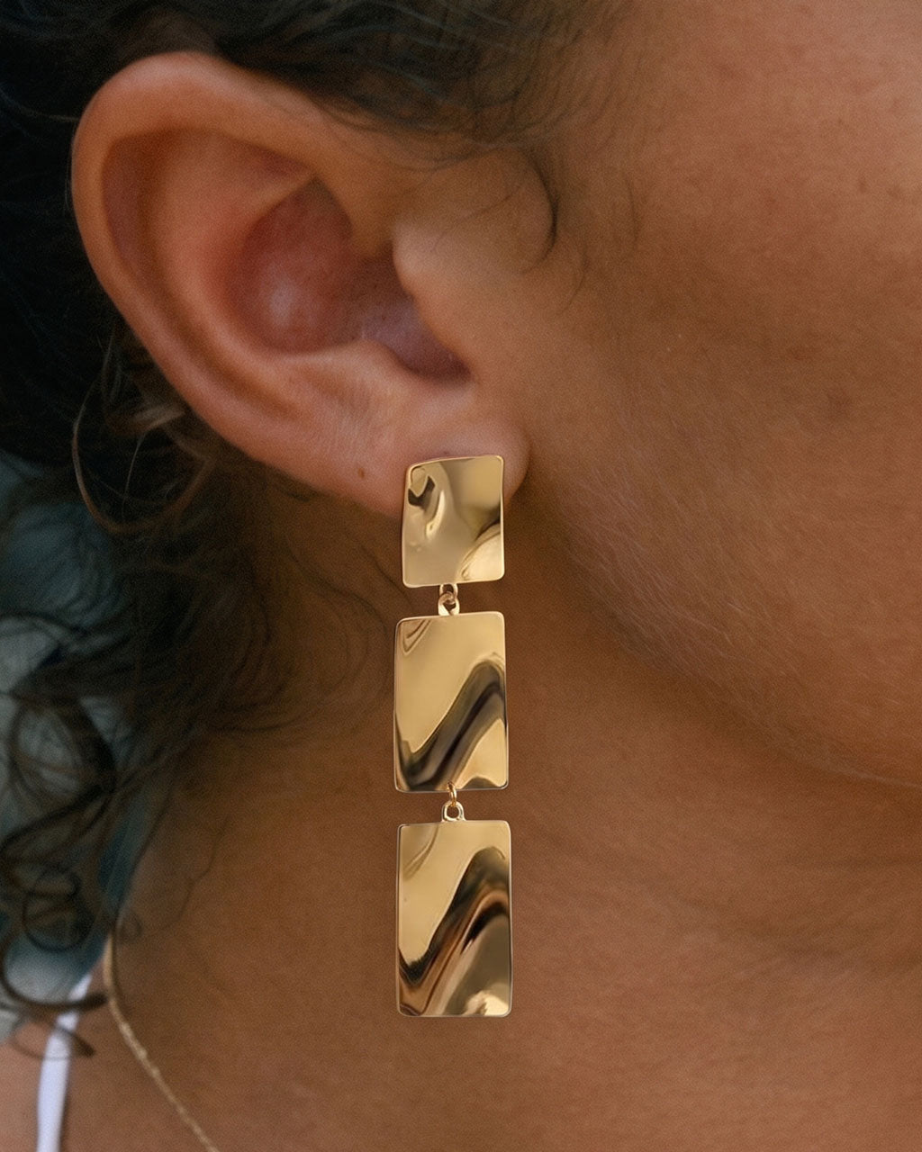 Triple Rectangle Statement Waterproof Gold Earrings