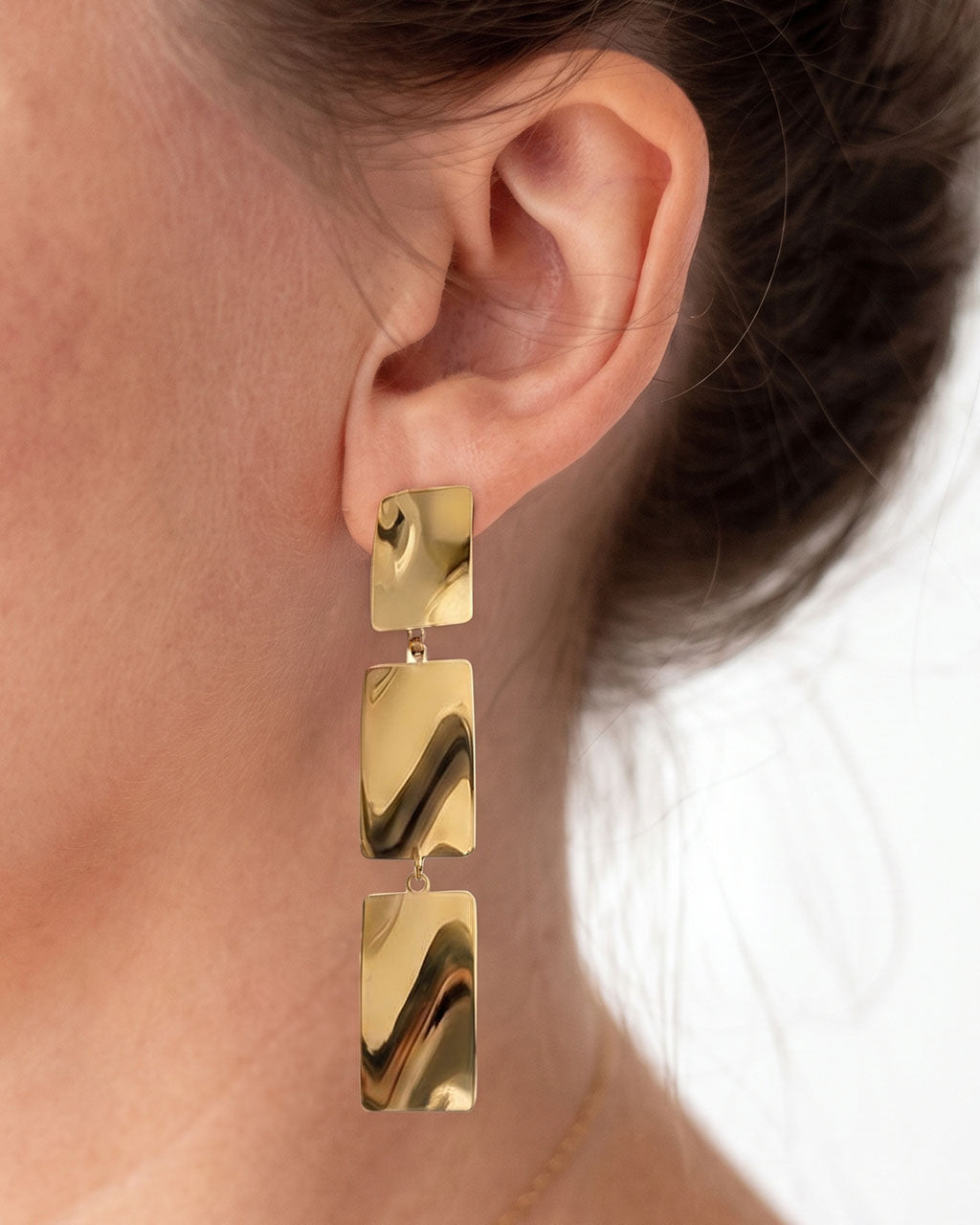 Triple Rectangle Statement Waterproof Gold Earrings