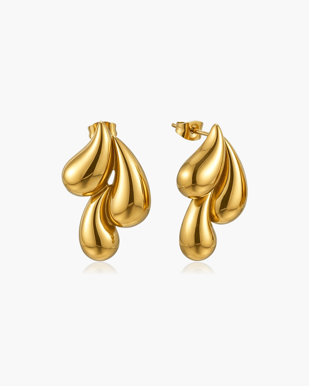 Triple Teardrop Drop Stud Waterproof Gold Earrings