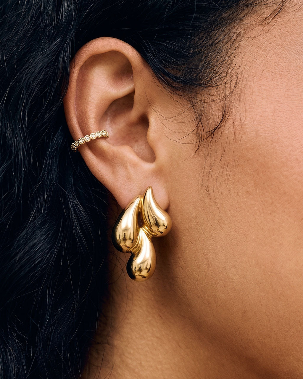 Triple Teardrop Drop Stud Waterproof Gold Earrings