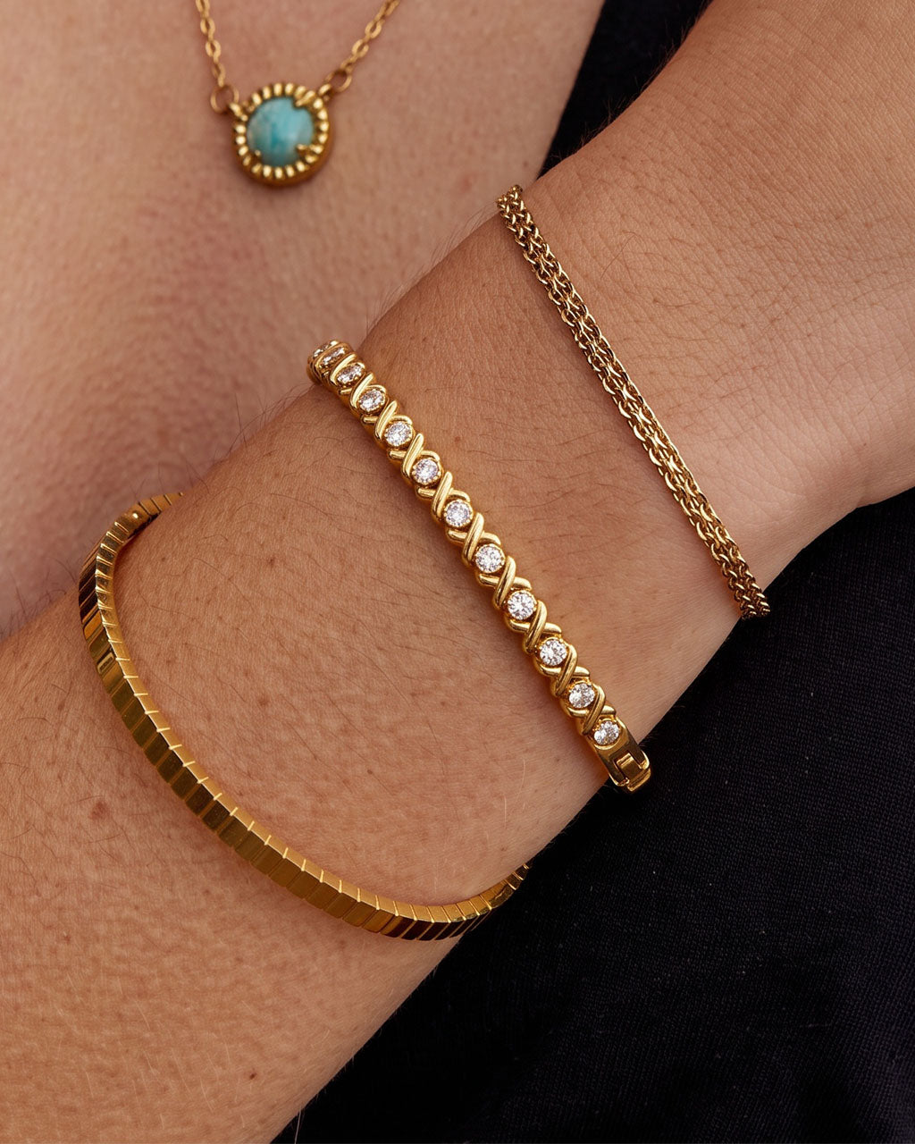 Twisted Bezel Stone Tennis Waterproof Gold Bangle