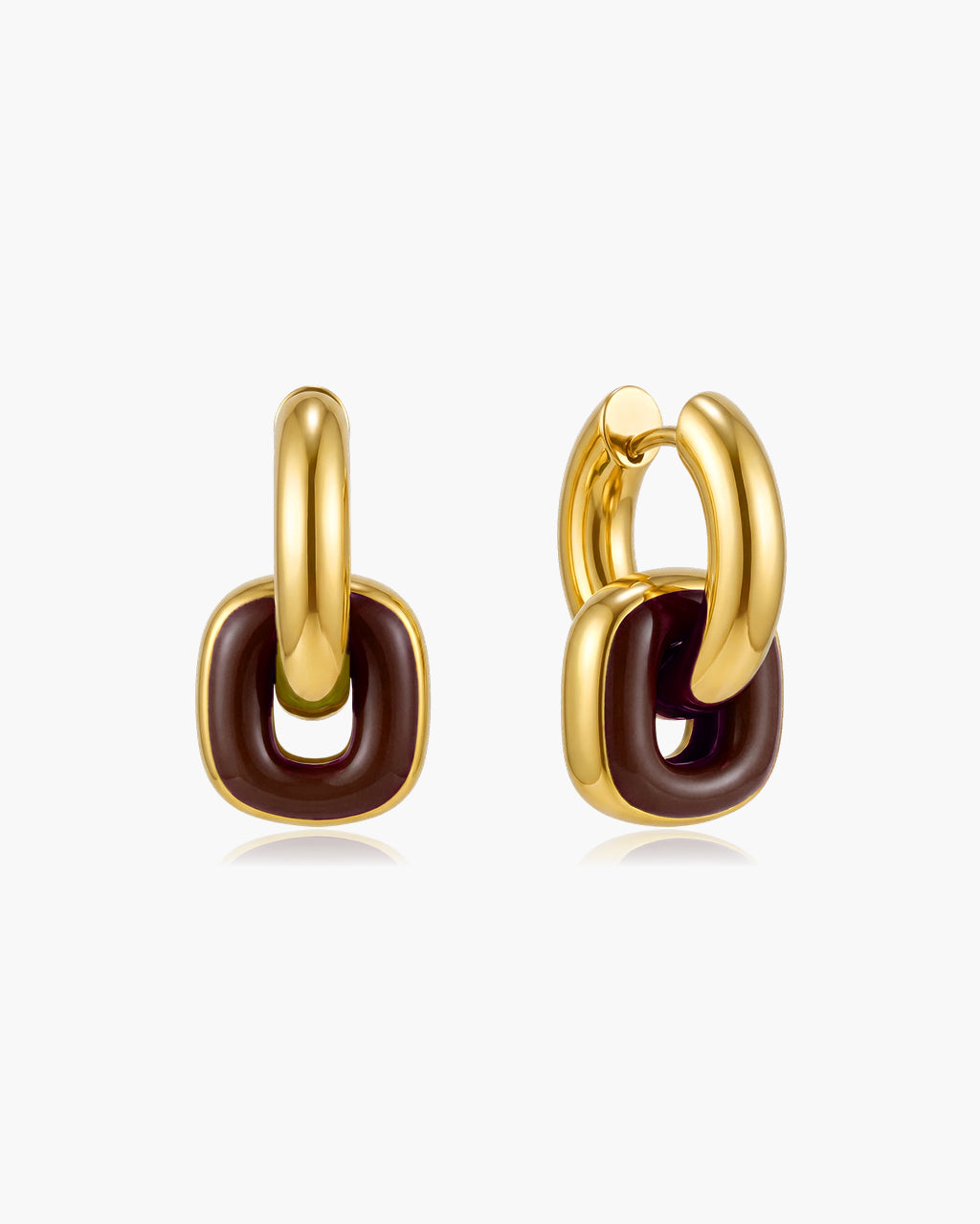 Two Tone Enamel Link Drop Waterproof Gold Earrings