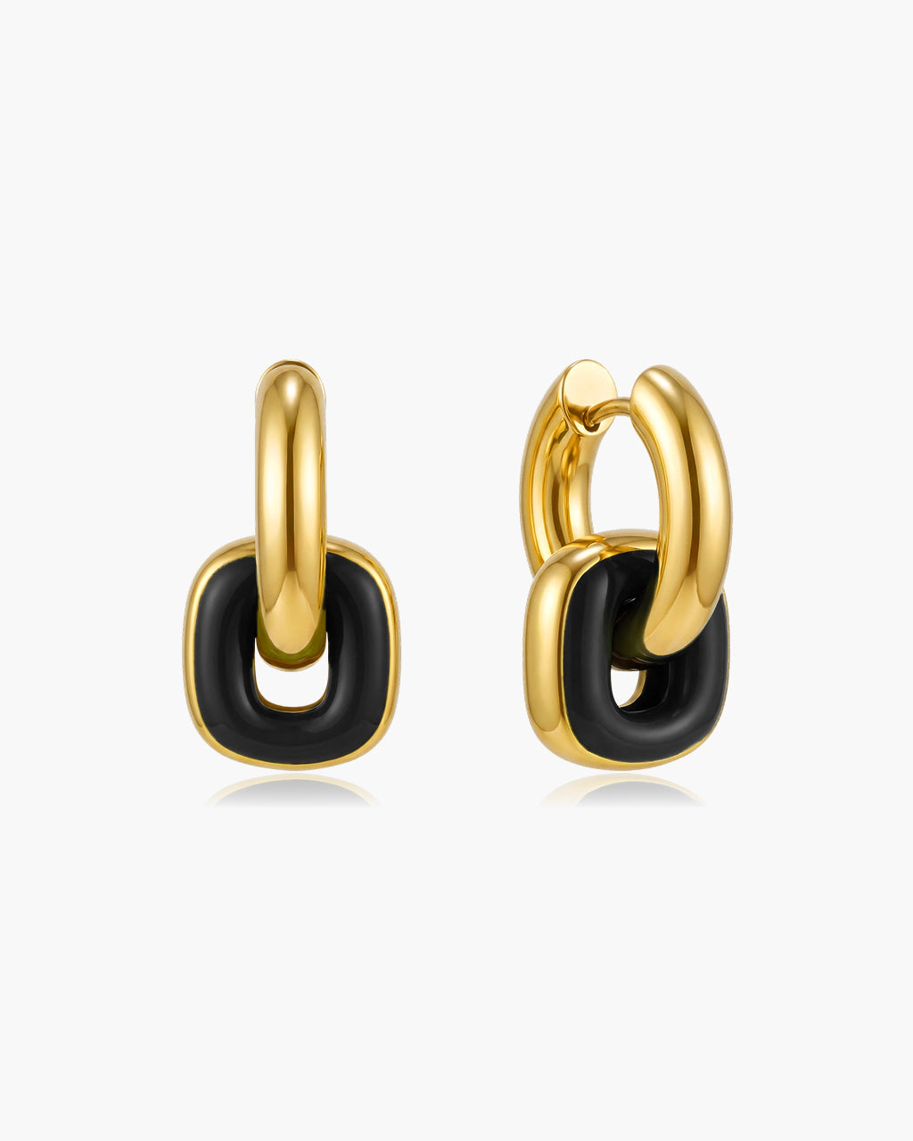 Two Tone Enamel Link Drop Waterproof Gold Earrings