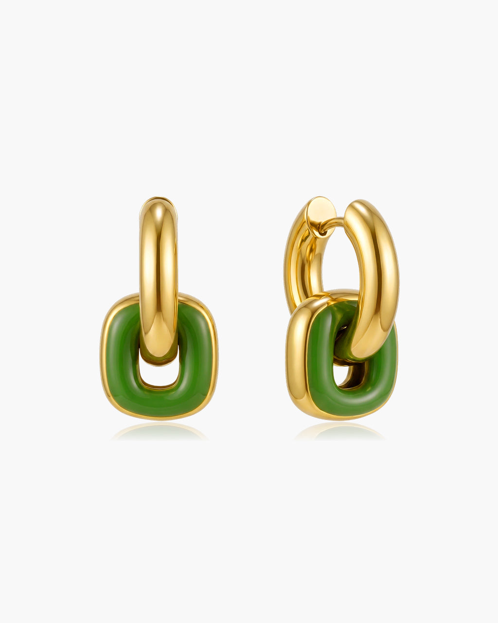 Two Tone Enamel Link Drop Waterproof Gold Earrings