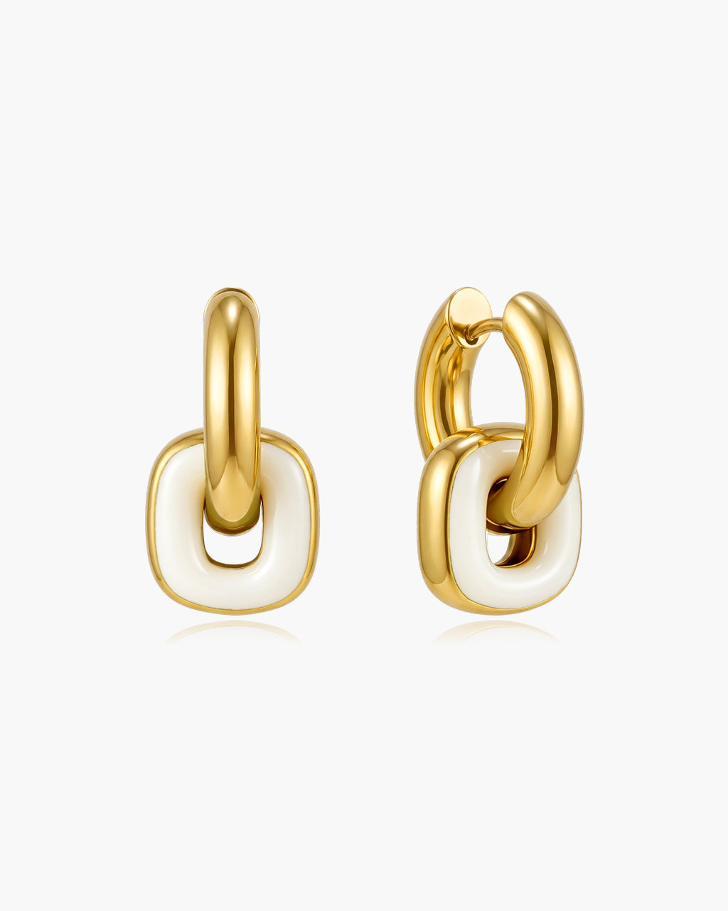 Two Tone Enamel Link Drop Waterproof Gold Earrings