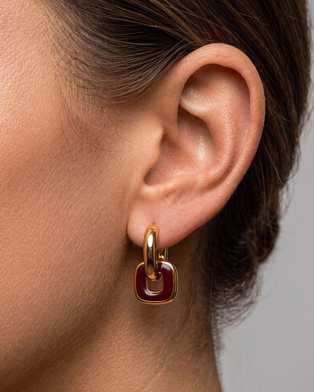 Two Tone Enamel Link Drop Waterproof Gold Earrings