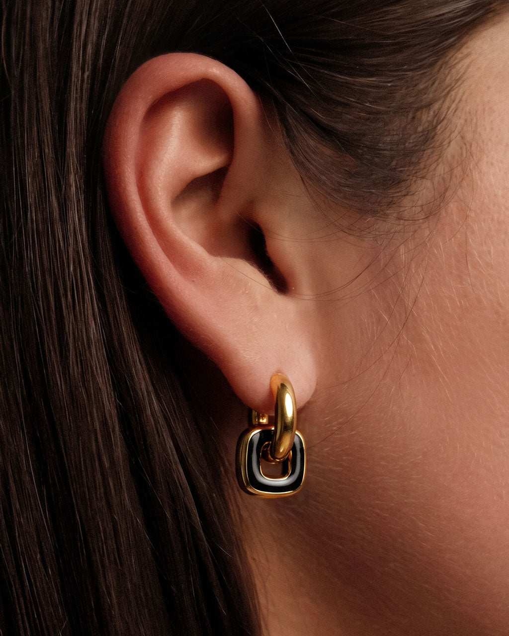 Two Tone Enamel Link Drop Waterproof Gold Earrings