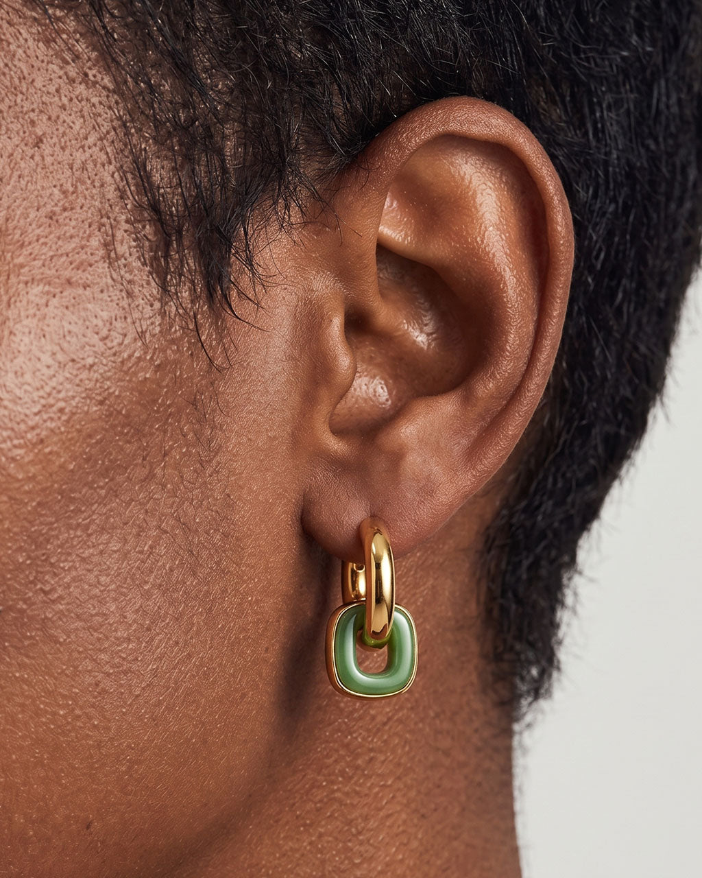 Two Tone Enamel Link Drop Waterproof Gold Earrings