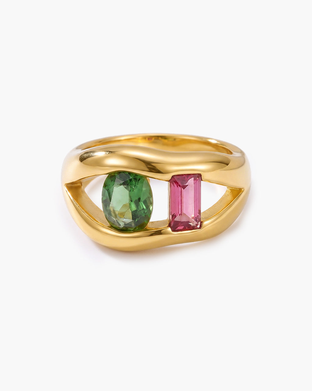 Two Tone Simulated Diamond Band Waterproof Gold Ring