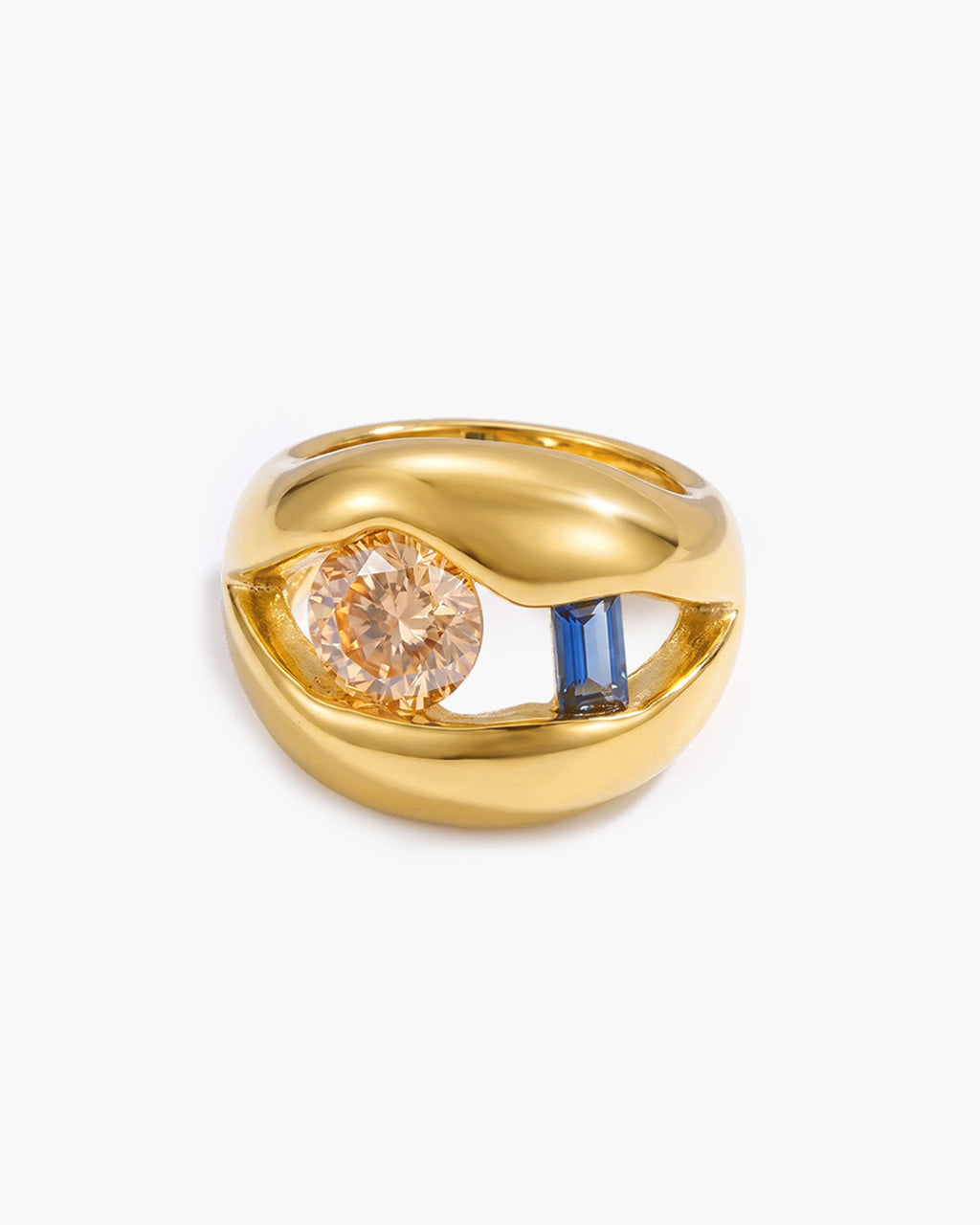 Two Tone Simulated Diamond Band Waterproof Gold Ring