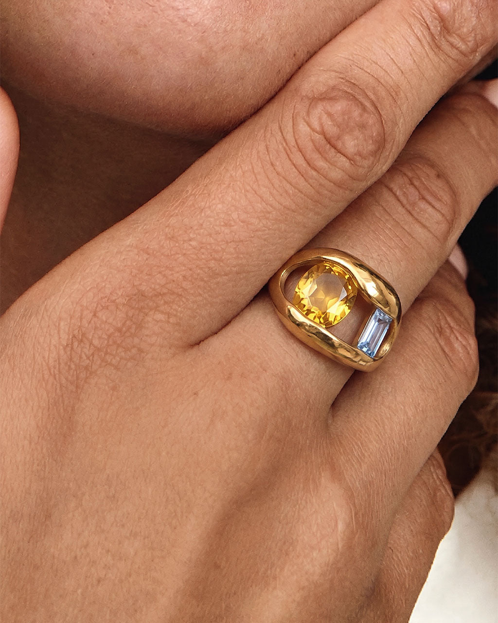 Two Tone Simulated Diamond Band Waterproof Gold Ring
