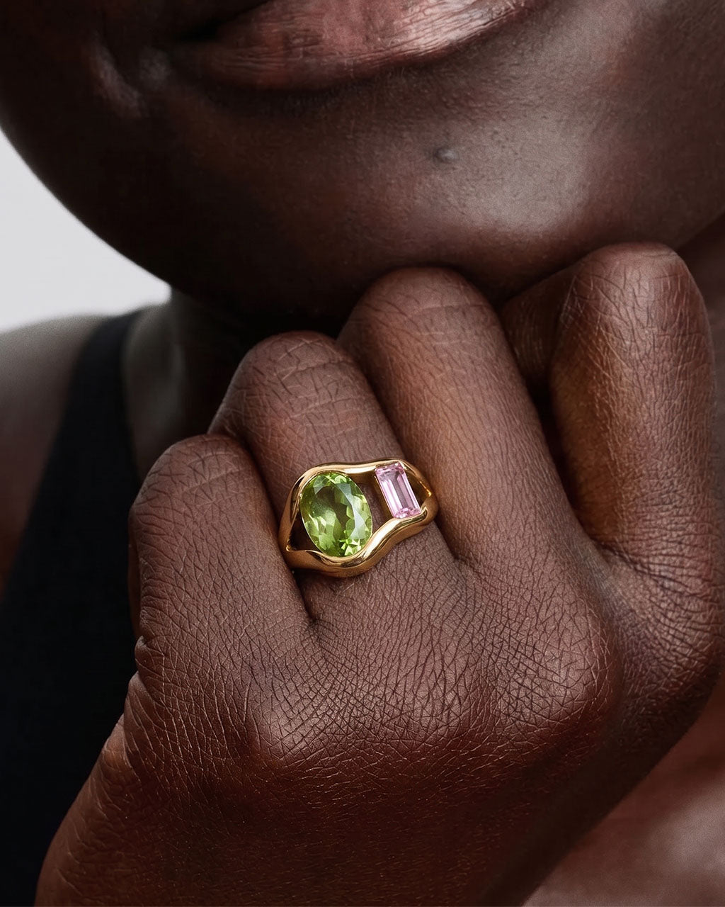 Two Tone Simulated Diamond Band Waterproof Gold Ring