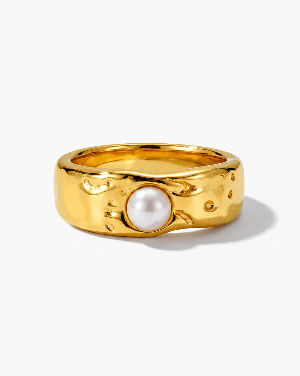 Unique Organic Pearl Wide Band Waterproof Gold Ring