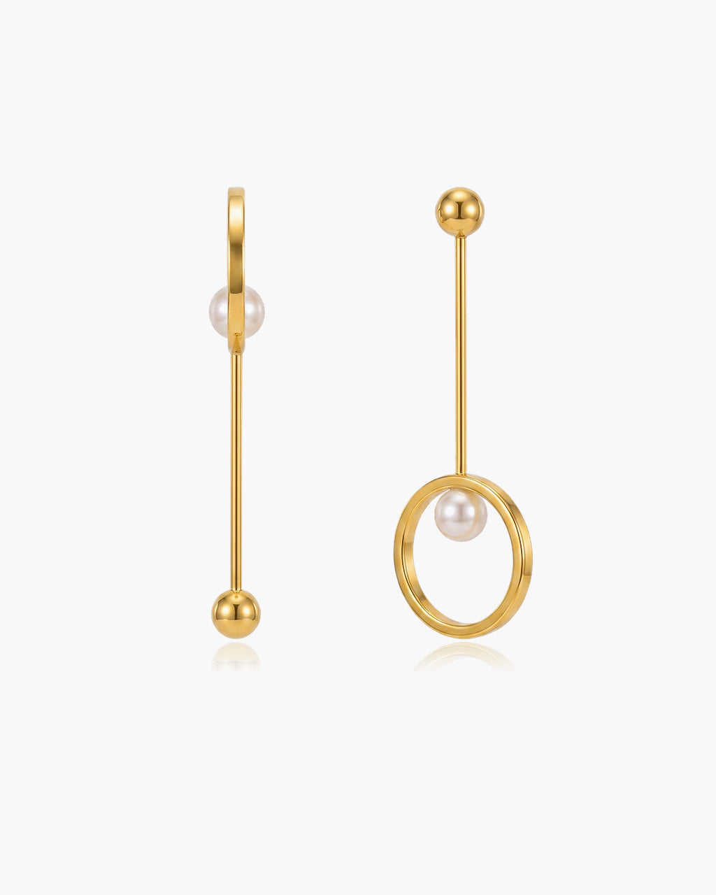 Unique Pearl Circle Drop Stud Waterproof Gold Earrings
