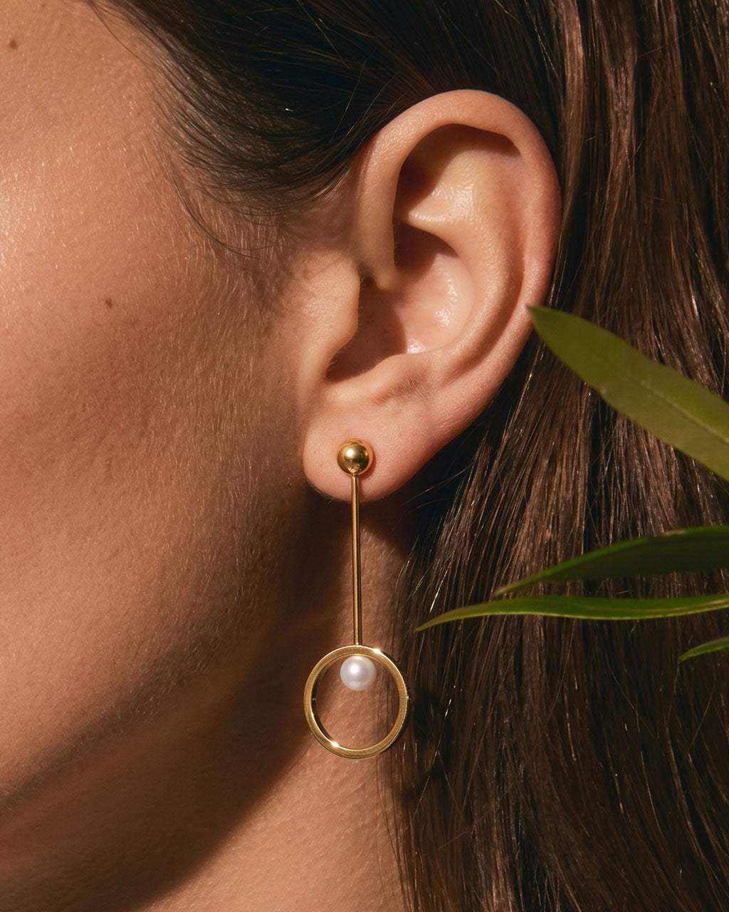 Unique Pearl Circle Drop Stud Waterproof Gold Earrings