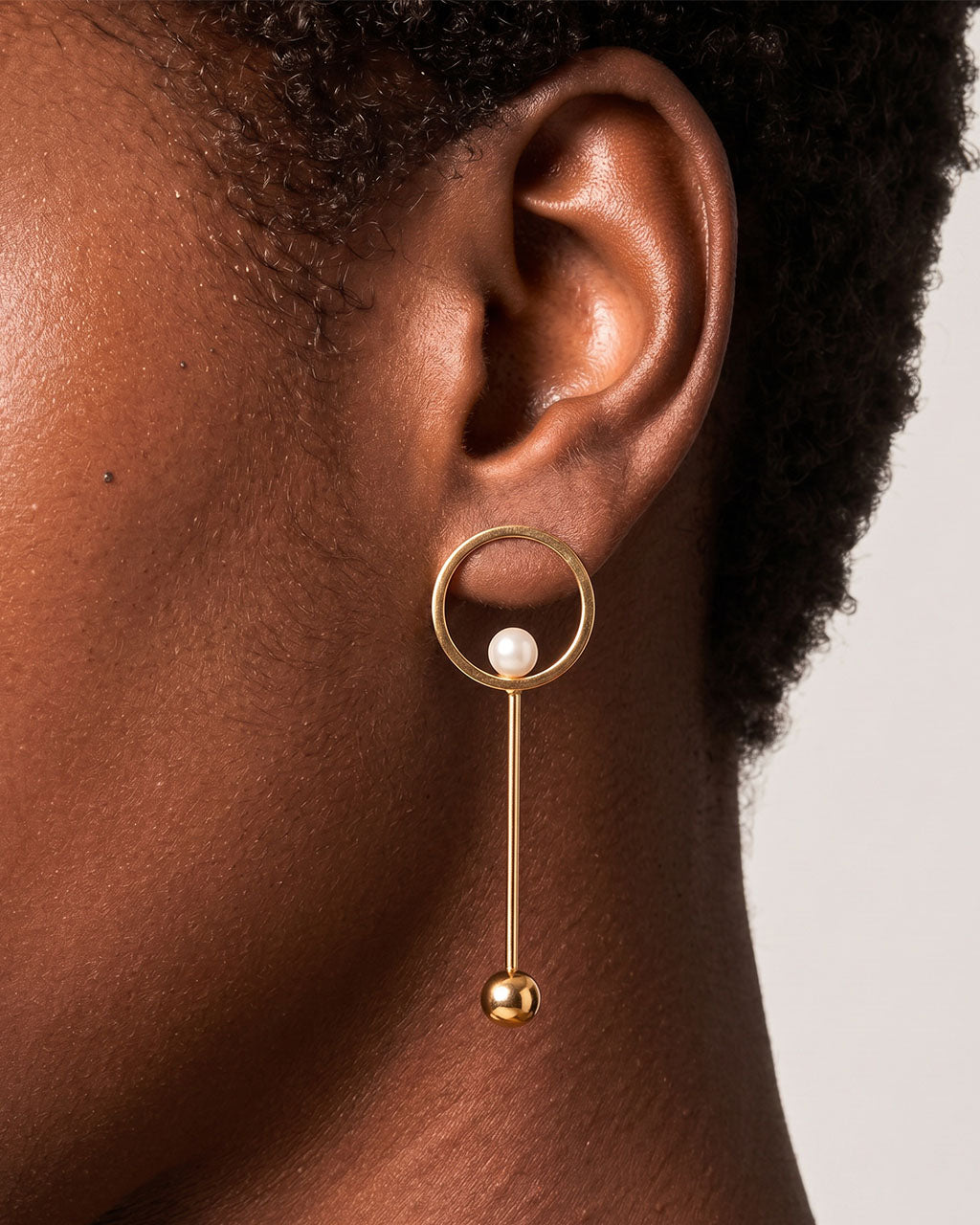 Unique Pearl Circle Drop Stud Waterproof Gold Earrings