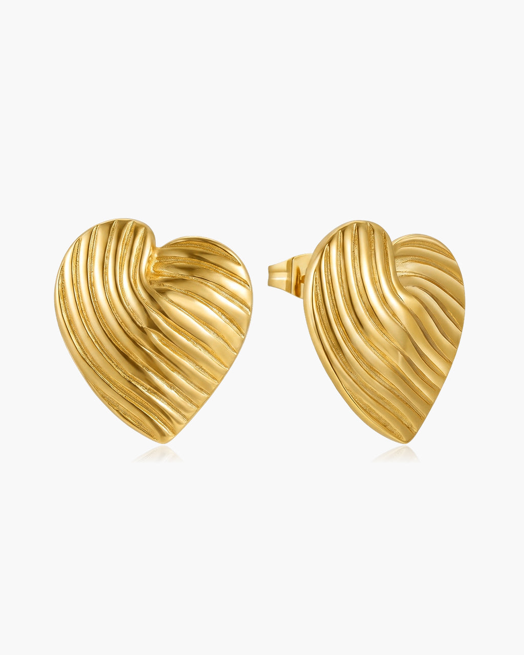 Unique Ripple Heart Stud Waterproof Gold Earrings
