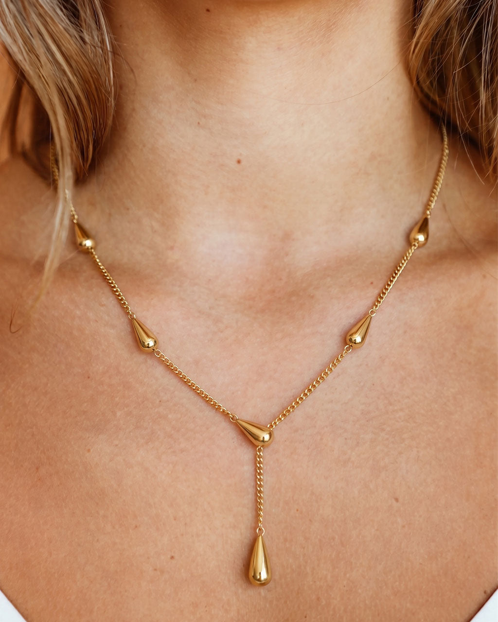 Luxury Teardrop Station Y Waterproof Gold Necklace