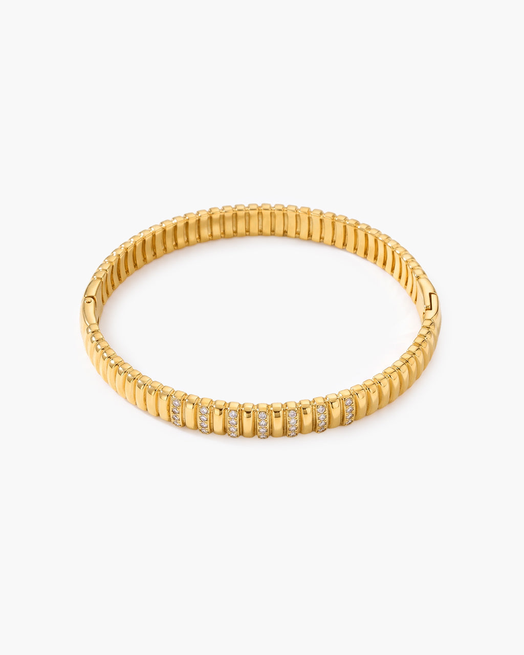 Vertical Pavé Bar Ribbed Waterproof Gold Bangle