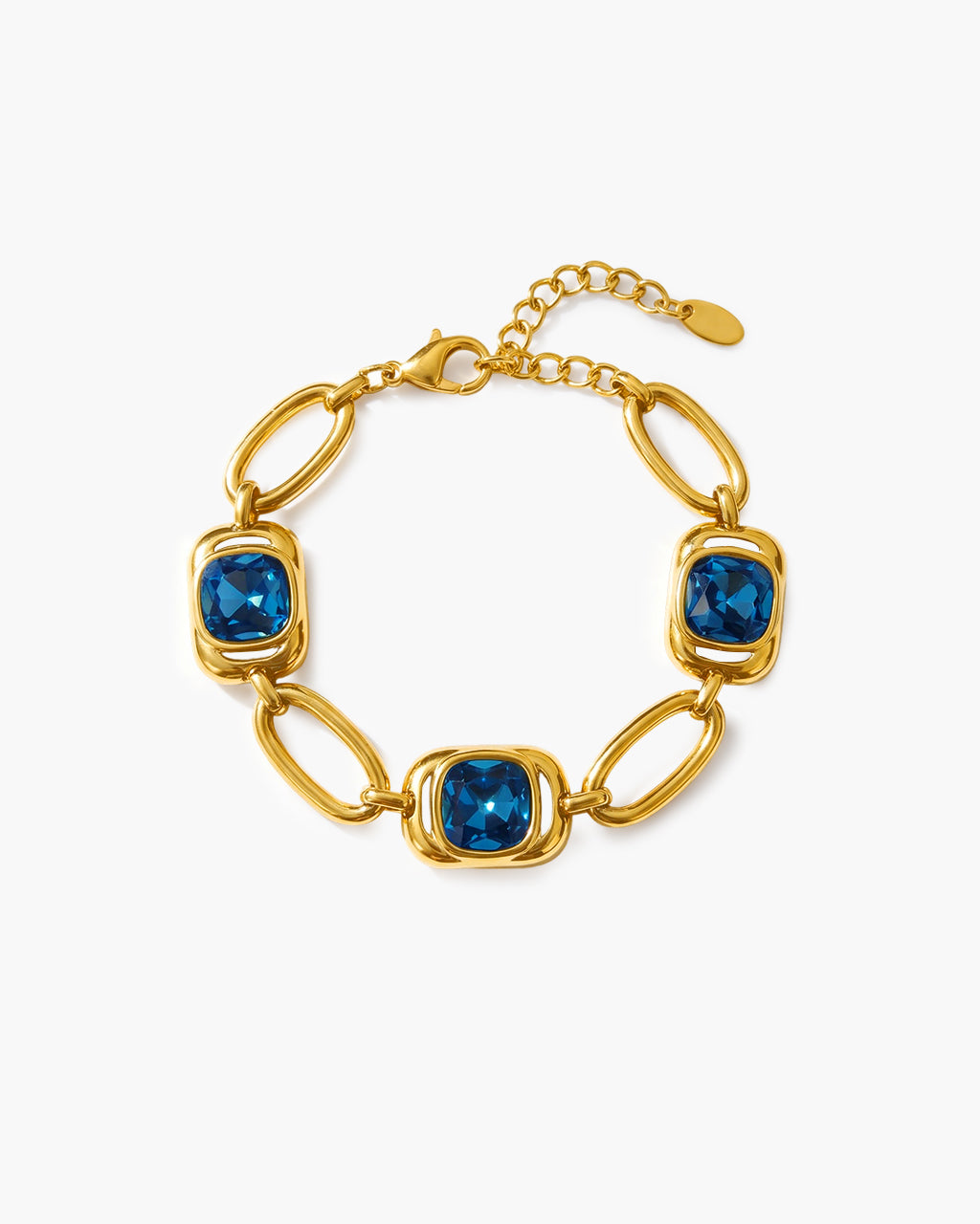 Vibrant Cushion Cut Stone Link Waterproof Gold Bracelet