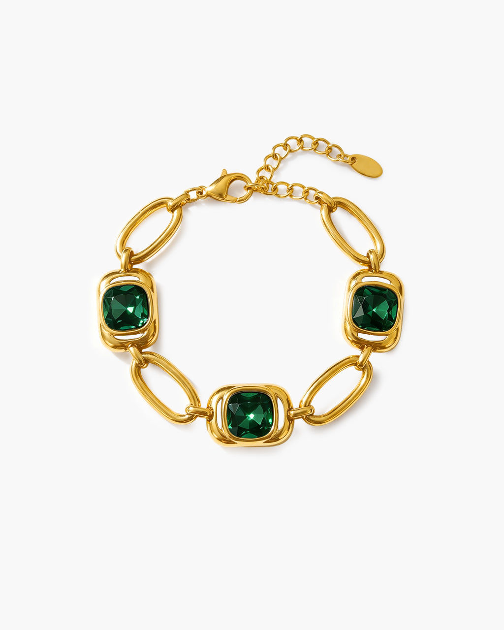Vibrant Cushion Cut Stone Link Waterproof Gold Bracelet
