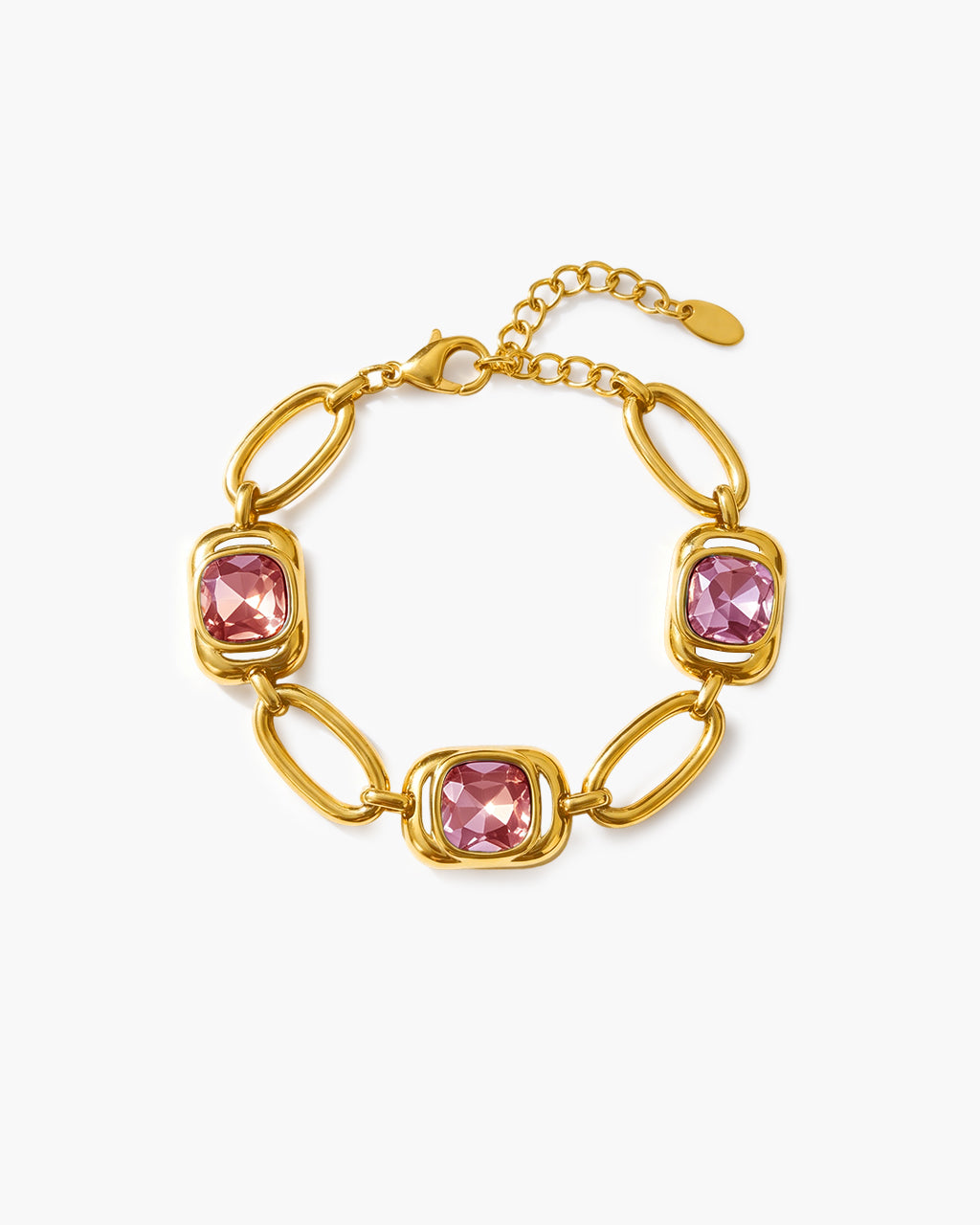 Vibrant Cushion Cut Stone Link Waterproof Gold Bracelet
