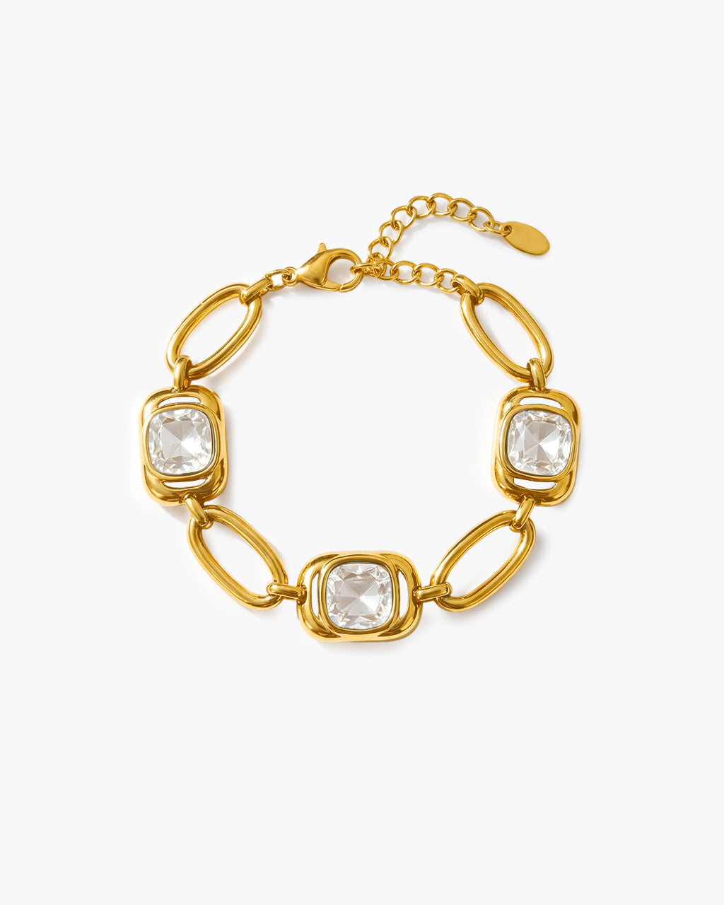 Vibrant Cushion Cut Stone Link Waterproof Gold Bracelet
