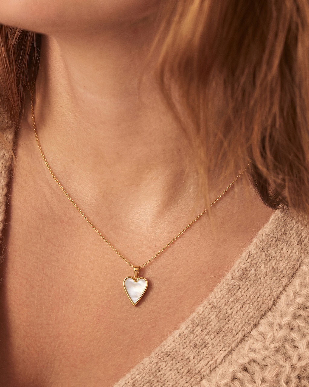 Vintage Bezel Heart Pendant Waterproof Gold Necklace