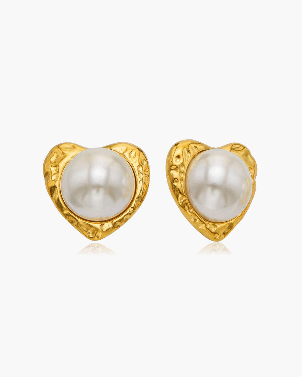 Vintage Cabochon Heart Stud Waterproof Gold Earrings