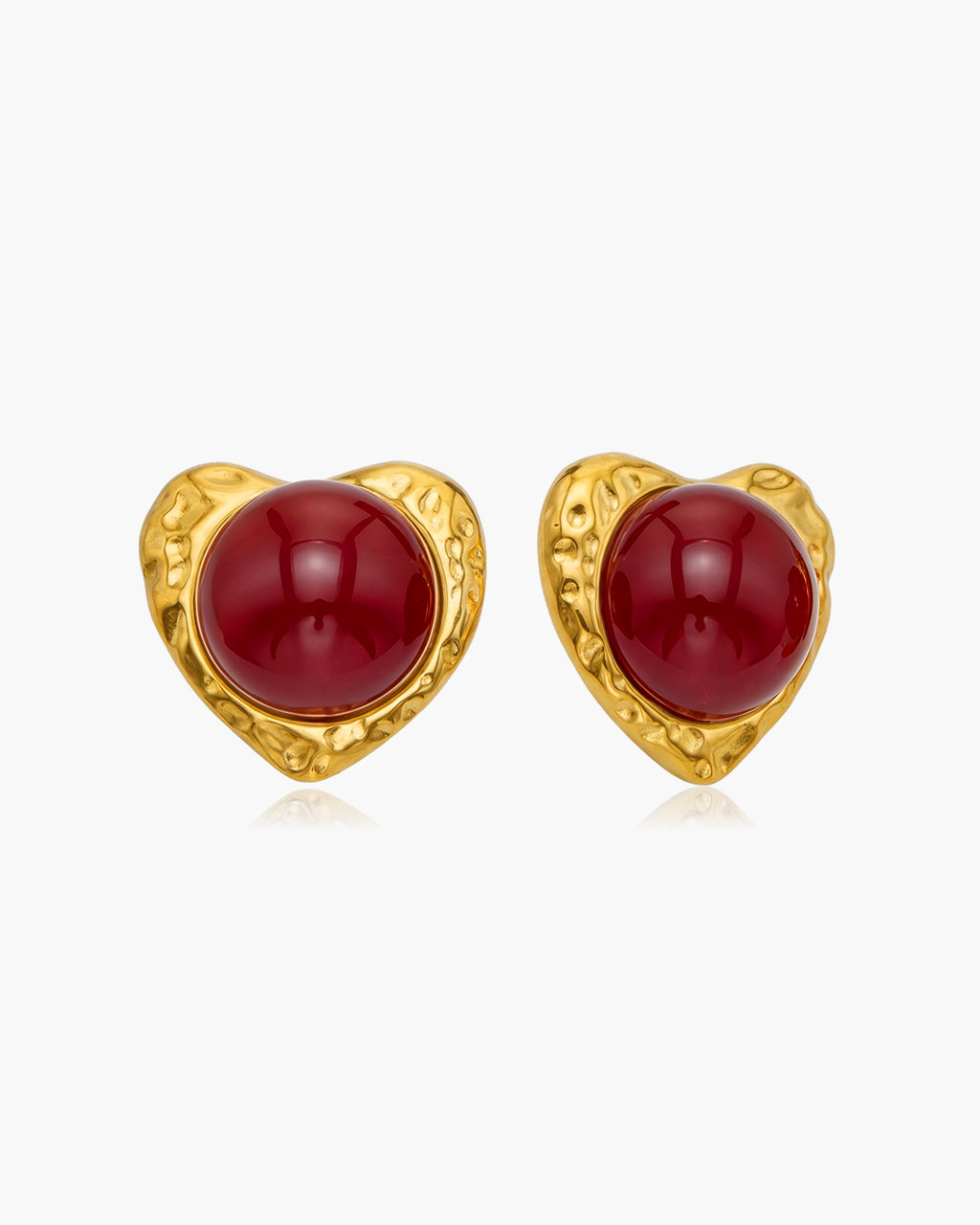 Vintage Cabochon Heart Stud Waterproof Gold Earrings